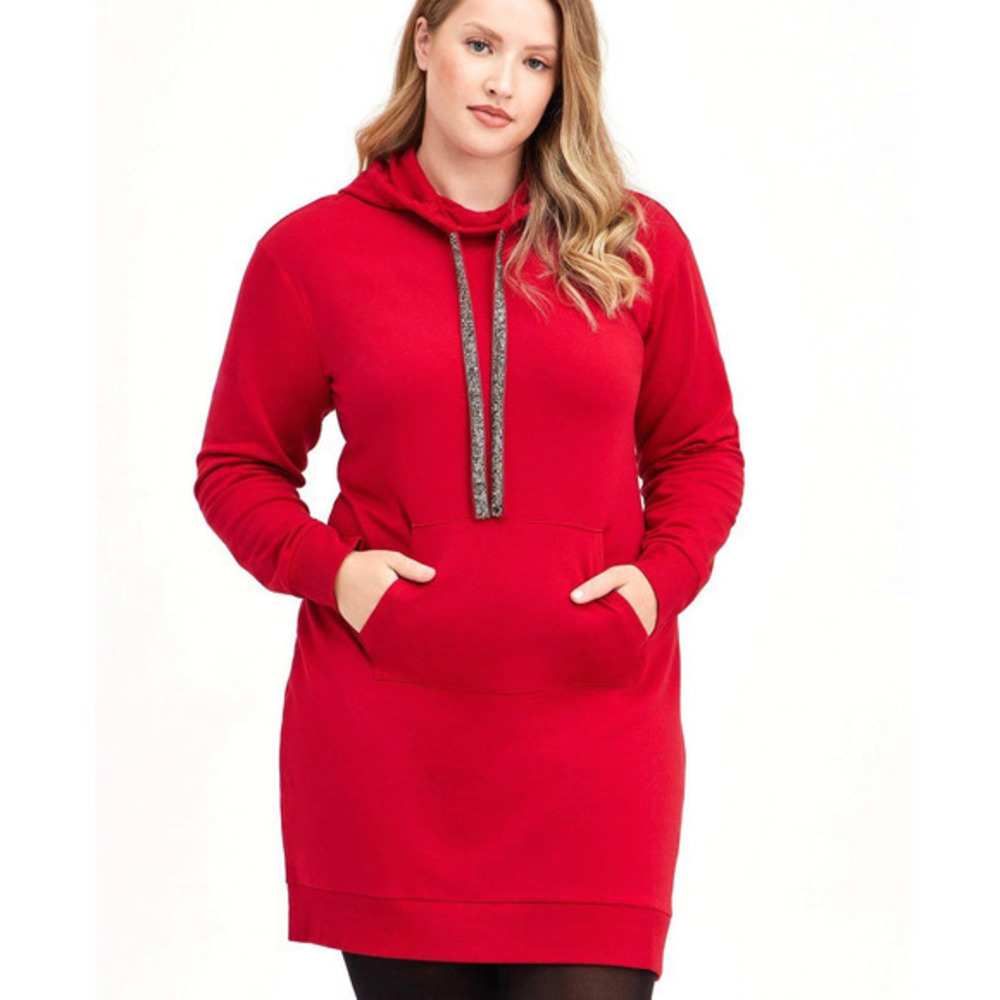 New Torrid 3 (3X 22/24) Red Ultra Soft Knit Fleece Lined Hooded‎ Hoodie Dress